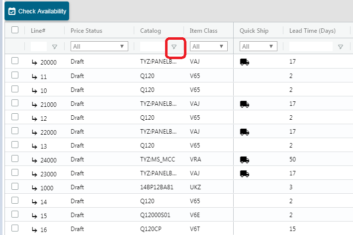 How to filter the column in line item grid in COMPAS Go? - Publish ...