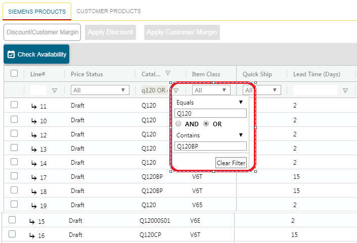 How to filter the column in line item grid in COMPAS Go? - Publish ...